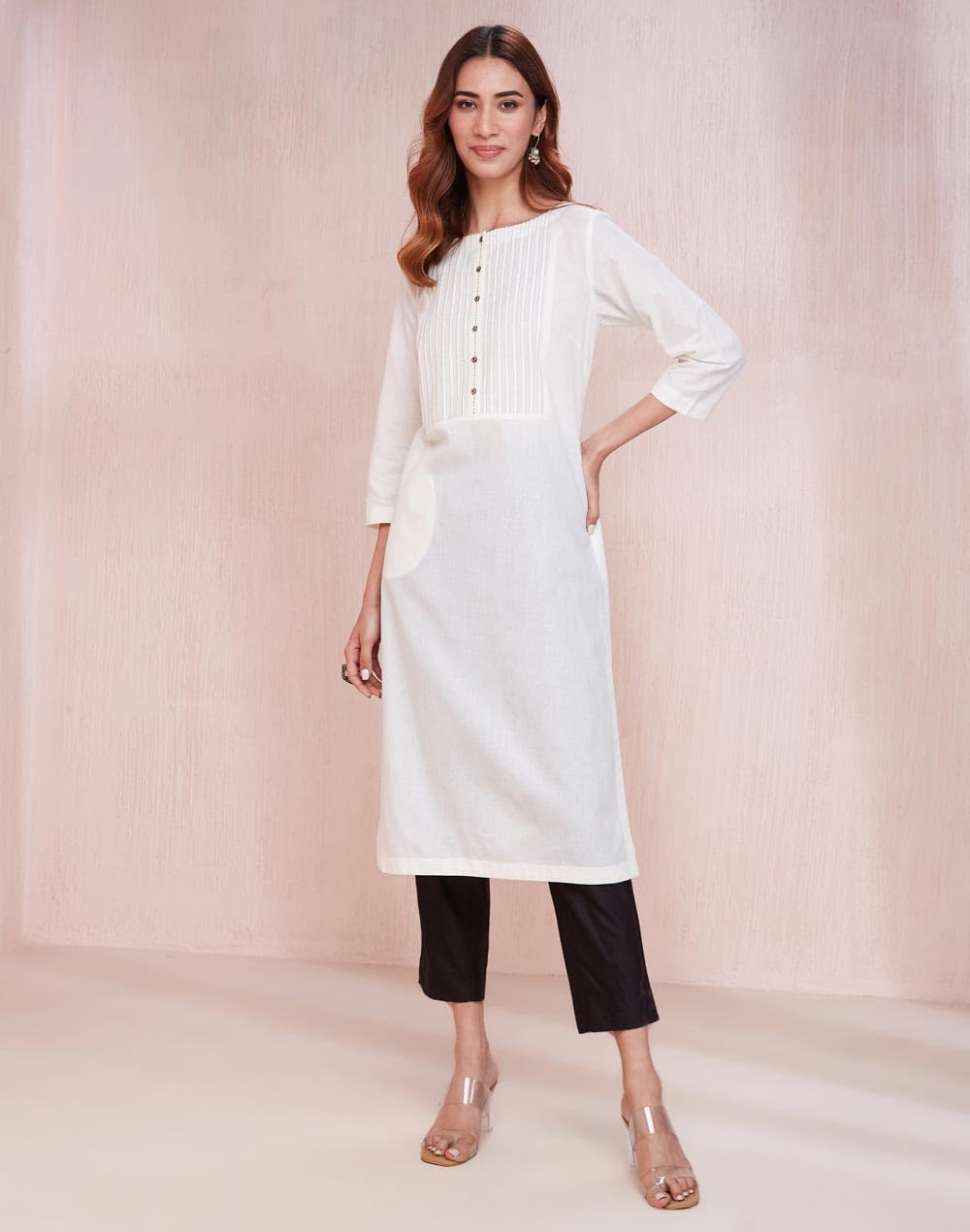 Fabindia WomenS Cotton Solid Regular Kurta (1037292White_White