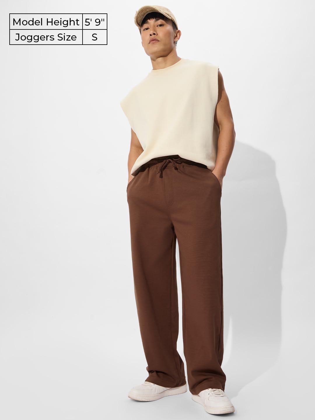 The Souled Store Tan Brown Men and Boys Cotton Blend Loose Fit Korean Joggers