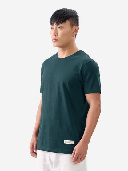 The Souled Store Solids: Emerald Green Men and Boys Short Sleeves Round Neck Regular Fit Cotton T-Shirts