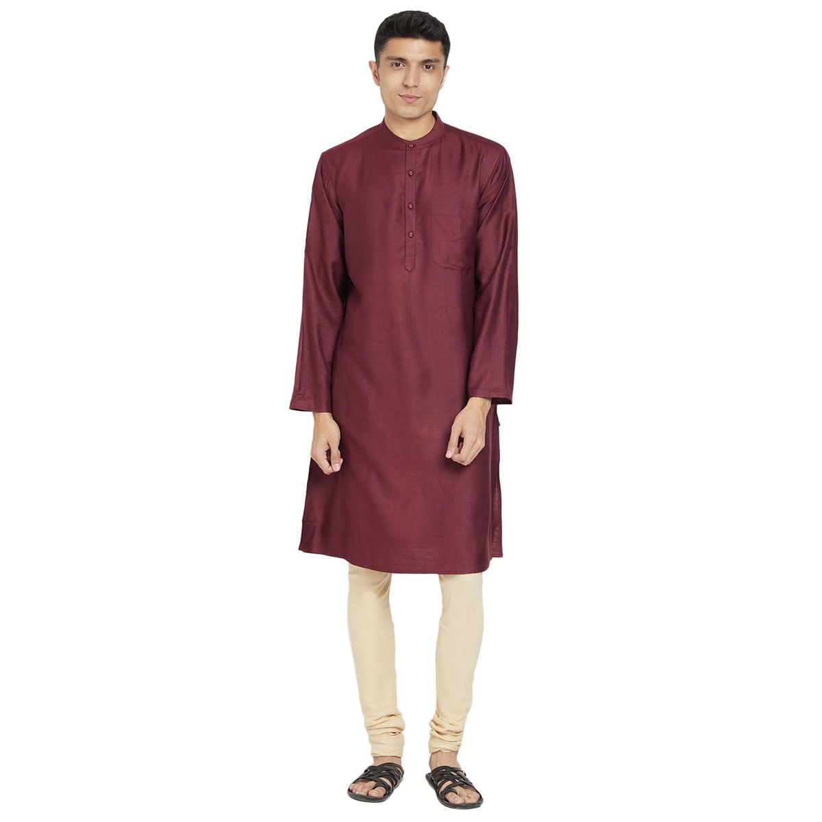 Fabindia MenS Viscose Silk Solids Comfort Kurta_Violet_Xs