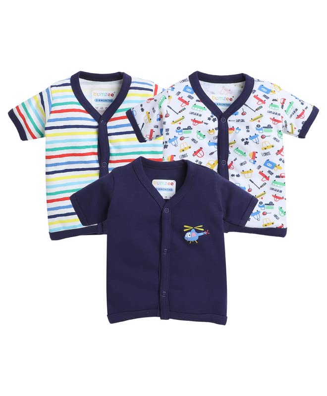 BUMZEE Regular Fit Navy & Multi Boys Half Sleeves Jablas Pack of 3 Age - 6-9 Months (Peb8213D-Nbl.Mlt)
