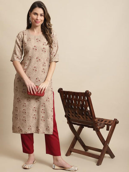 Pinkmint Kurta Set for Women ll Printed Kurti & Pant Set ll Combo Kurta Set ll (Pack of 2) Beige-White