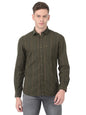 Turtle Men Cotton Green Slim Fit Striped Shirts
