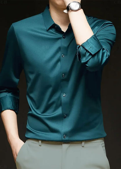 CB-COLEBROOK Mens Silk Satin Dress Shirts for Men Long Sleeve Button Down Shirts Party Prom Wedding Shirt Top (in, Alpha, M, Re