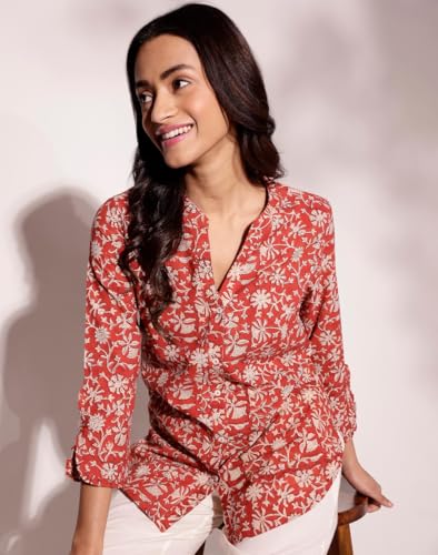 Fabindia WomenS Printed Regular Fit Shirt (1035769Red_Red