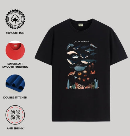 ADRO T Shirts for Boys & Girls || Ocean Sharks Printed T-Shirt || Ages 3-14 || 100% Cotton Round Neck Tshirt for Boys & Girls||K