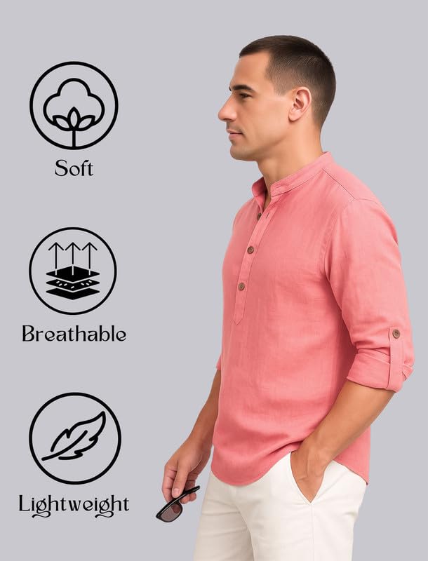 Deelmo MenS Cotton Blend Solid Regular Fit Full Sleeve Short Kurta | MenS Trendy Short Kurta