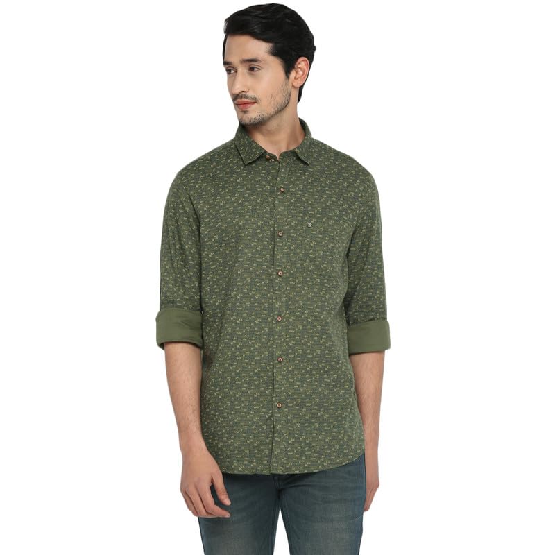 Turtle Men Cotton Olive Slim Fit Printed Shirts