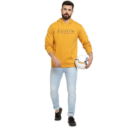 Campus Sutra Mens Mustard Yellow Inspire Hoodie with Kangaroo Pocket for Casual Wear | Hooded Neck | Long Sleeve | Pull On Clos