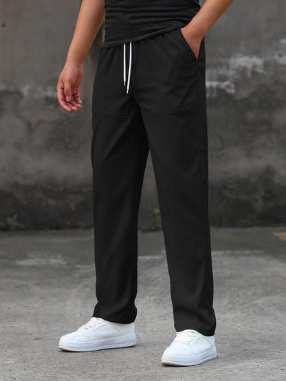 SMOWKLY Mens Poly-Lycra Premium Stretch Trackpants || Wrinkle Free, Relaxed Fit, Elastic Waist, Tapered Fit || Best for Summer