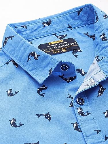 The Indian Garage Co Men Blue Abstract Printed Slim Fit Cotton Casual Shirt