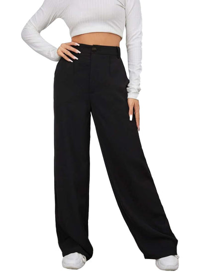Toochki Tailored Trousers for Women | Womens High-Waisted Pant | Solid Korean Bottom Wear Trouser Black
