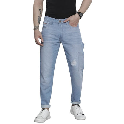 The Indian Garage Co Men Carpenter Fit Distressed Mid-Rise Cargo Denim