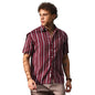 Campus Sutra Mens Maroon Red Pencil Striped Shirt | Casual Wear | Spread Collar | Short Sleeve | Button Closure | Shirt Crafted