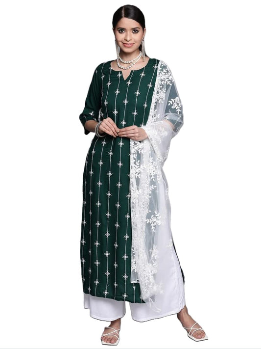 ANNI DESIGNER Women's Cotton Blend Printed Straight Kurta with Pant & Dupatta (Namah108)