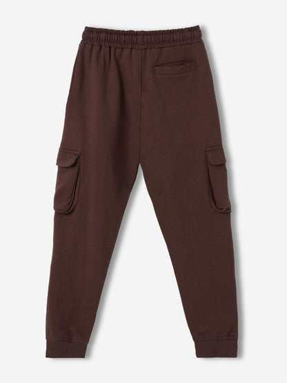 The Souled Store Solids: Choco Brown Boys Drawstringed Cotton Cargo Joggers