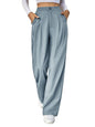 Kotty WomenS Cotton Blend Straight Fit Cross Pocket Solid Trousers Sky Blue