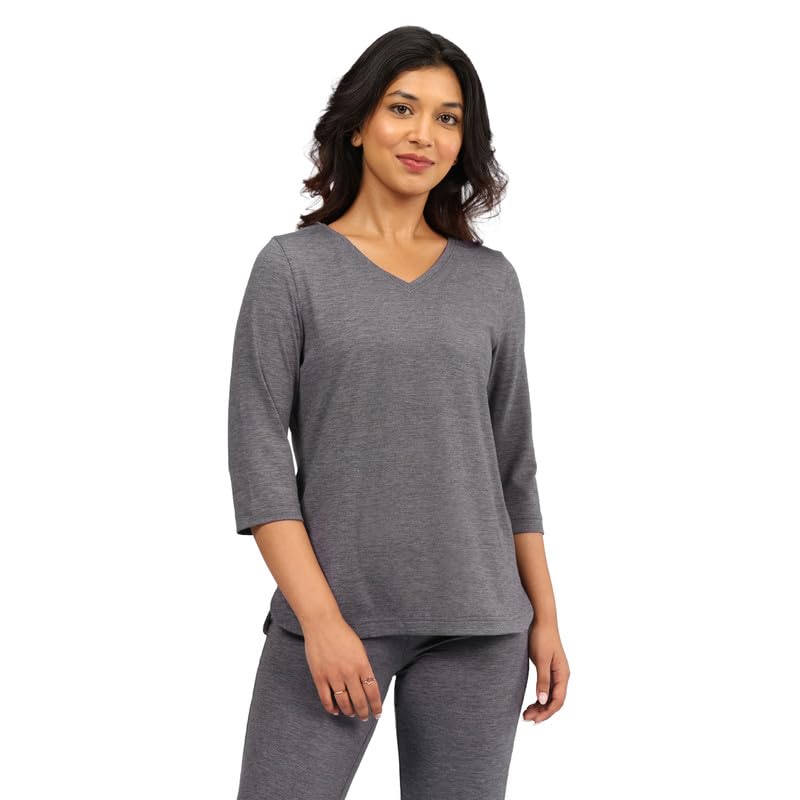 BlissClub AirMelt TM Apple Hem Tee | V-Neck | 3/4 th Sleeves | Apple Hem Bottom | Easy Drape | Weightless Fabric | Cool-to-Touch