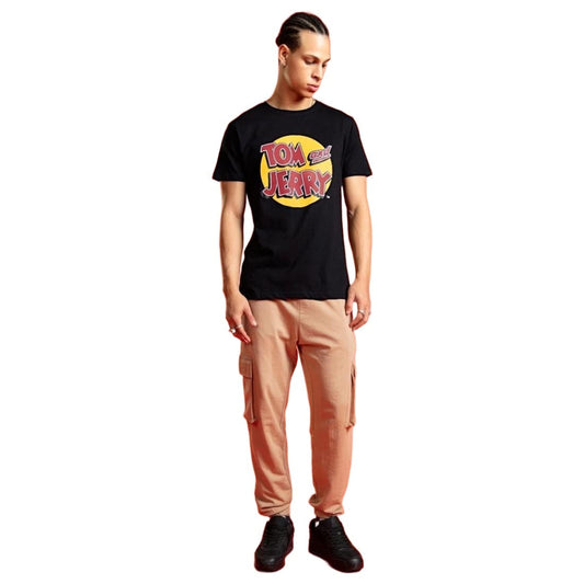 Bewakoof X Official Tom & Jerry Merchandise Mens Typography 100% Cotton T-Shirt - Regular Fit, Round Neck, Half Sleeves Black