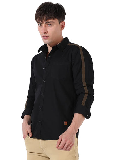 Campus Sutra Mens Solid Black Button Up Collared Shirt for Casual Wear | Shirt Crafted with Regular Sleeve, Comfort Fit & High-