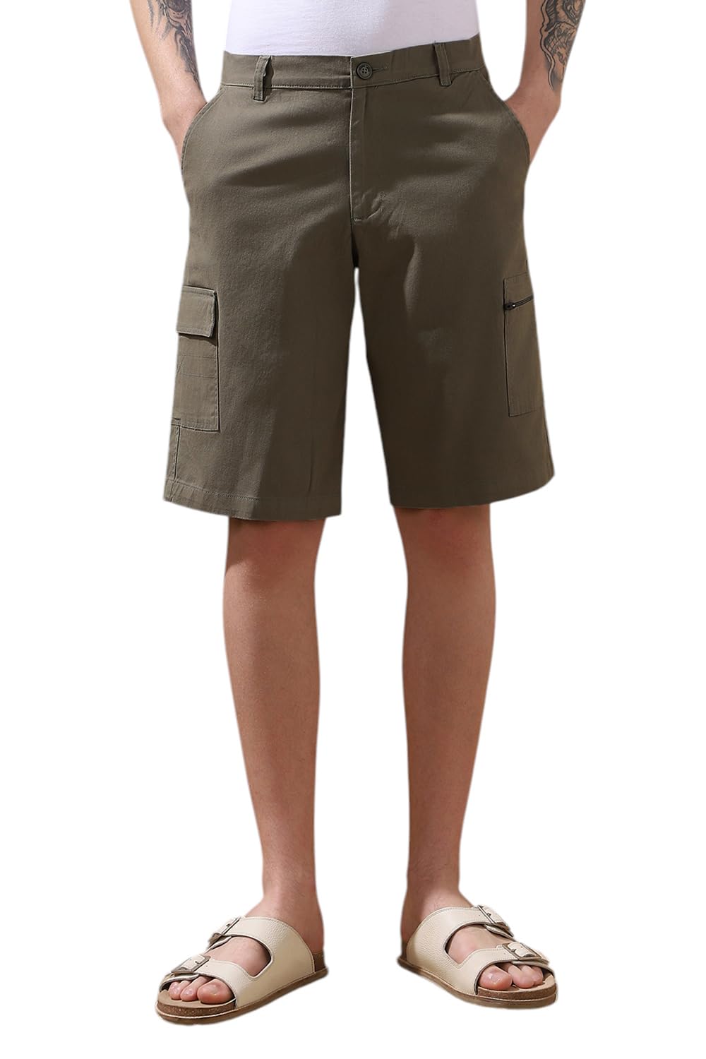 Dennis Lingo Men Knee Length Mid Rise Cargo Shorts Green