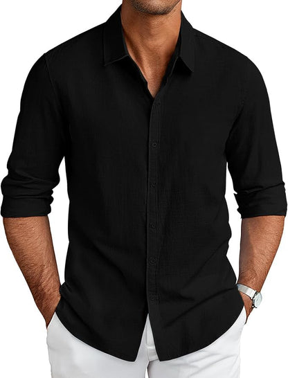 CB-COLEBROOK Mens Long Sleeve Button Down Shirts Casual Cotton Linen Shirts Summer Beach Shirt for Mens Top (in, Alpha, 2XL, Re