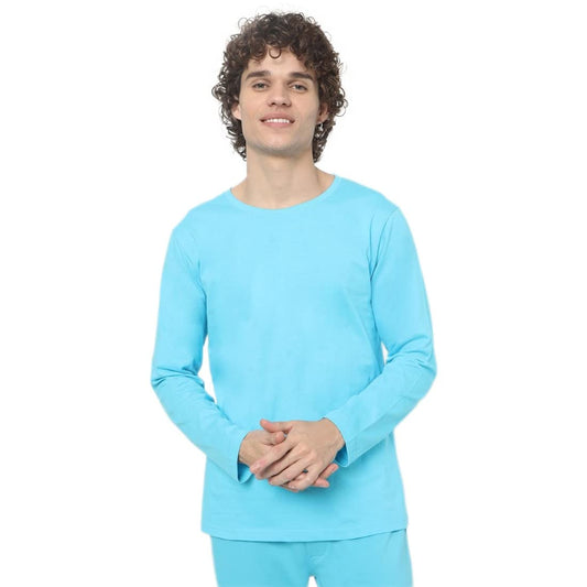Bewakoof Mens Solid Blue Round Neck Full Sleeve T-Shirt