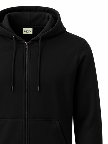 ADRO Mens Cotton Neck Hooded Sweatshirt (ZH24-PLN-BL_Black