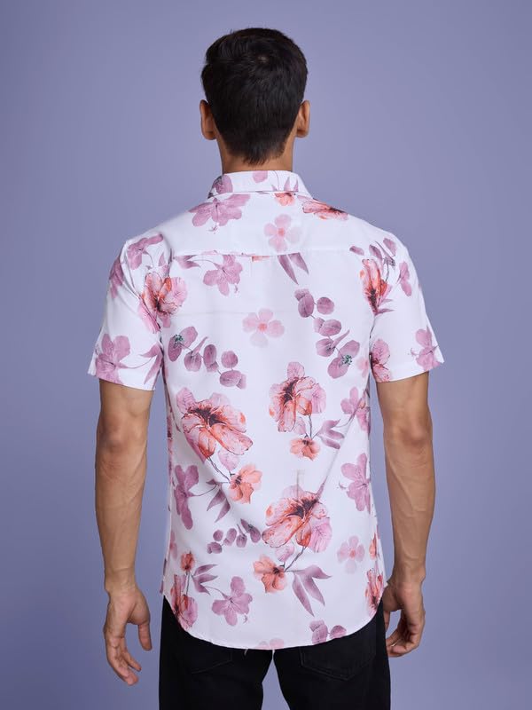 Pinkmint Stylish Shirt for Men ll Printed Half Sleeve Shirts ll Regular Fit Chest Pocket Shirt White