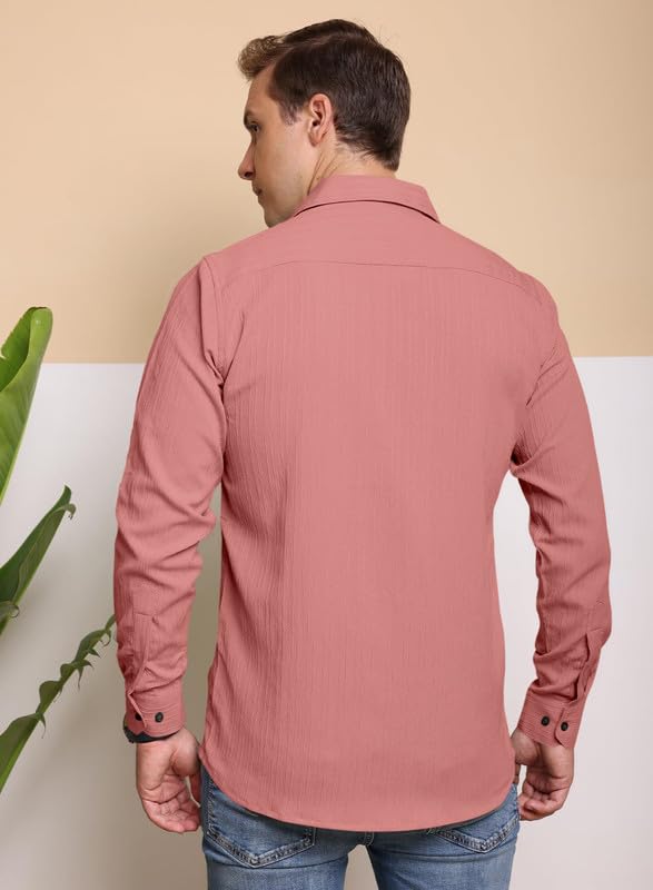 Macsivo MenS Regular Fit Casual Button Down Shirts Long Sleeve Linen Shirt Fashion Popcorn Summer Shirt Peach