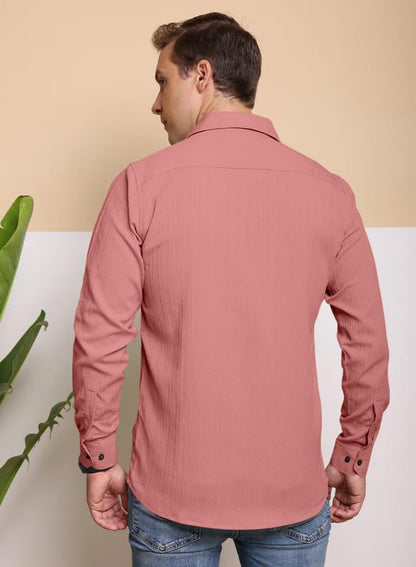 Macsivo MenS Regular Fit Casual Button Down Shirts Long Sleeve Linen Shirt Fashion Popcorn Summer Shirt Peach