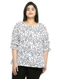 Style Quotient Women White and Black Abstract Polyester Regular Smart Casual Top