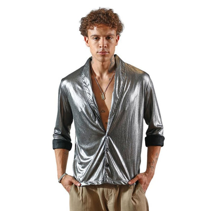 Campus Sutra MenS Antique Silver Shawl Collar Shirt | Casual Wear | Shawl Collar | Long Sleeve | Button Closure | Shirt Crafted