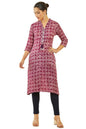 Soch Womens Wine Viscose Floral Batik Print V-Neck Straight Kurta