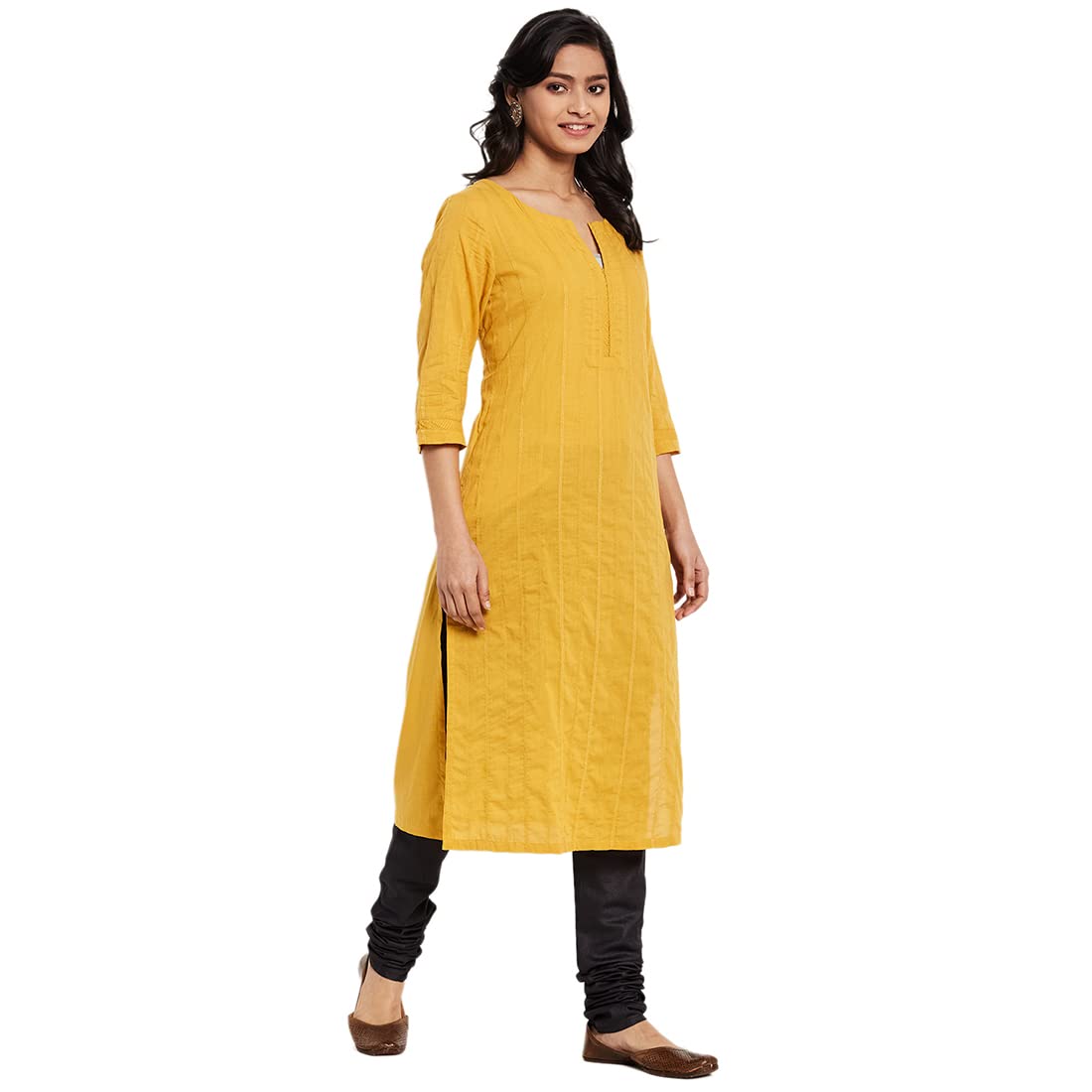 Fabindia Women Woven Long Kurta Cotton_Black