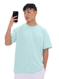 The Souled Store Solids: Sea Blue Men and Boys Short Sleeves Round Neck Cotton Oversized T-Shirts