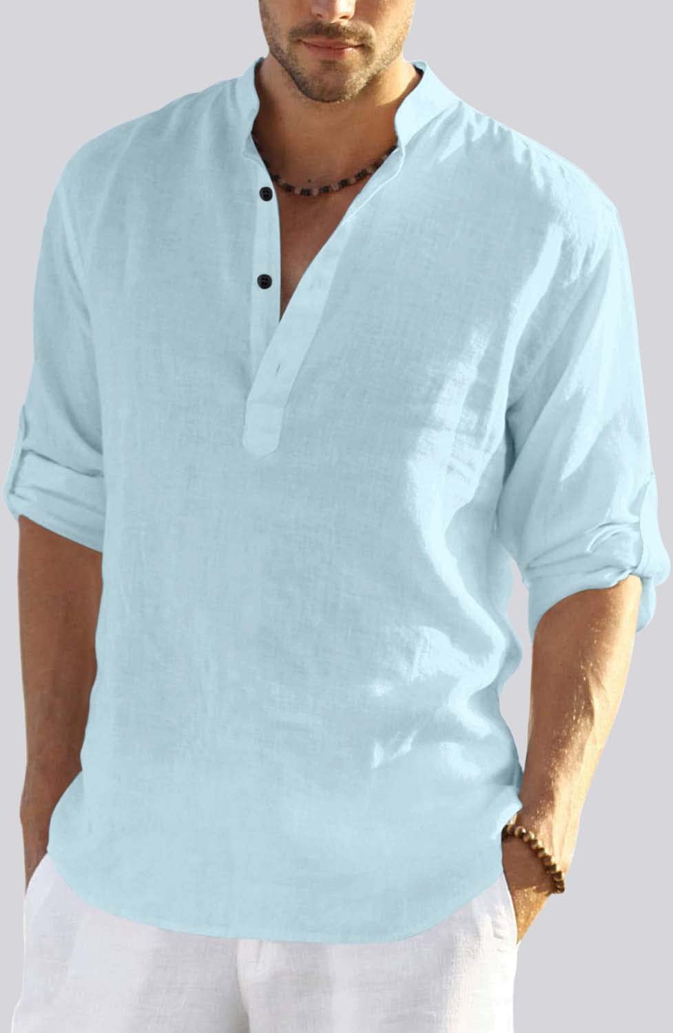 Hemrin Combo Of MenS Cotton Blend Full Sleeve Short Kurta Shirt With Mandarin Collar Pack Of 2