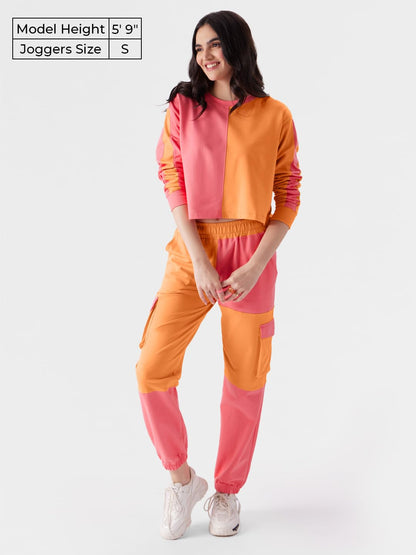 The Souled Store Women Solids: Orange, Pink (Colourblock) Easy Joggers Women Joggers Trousers Bottoms Running Gym Activewear Cas