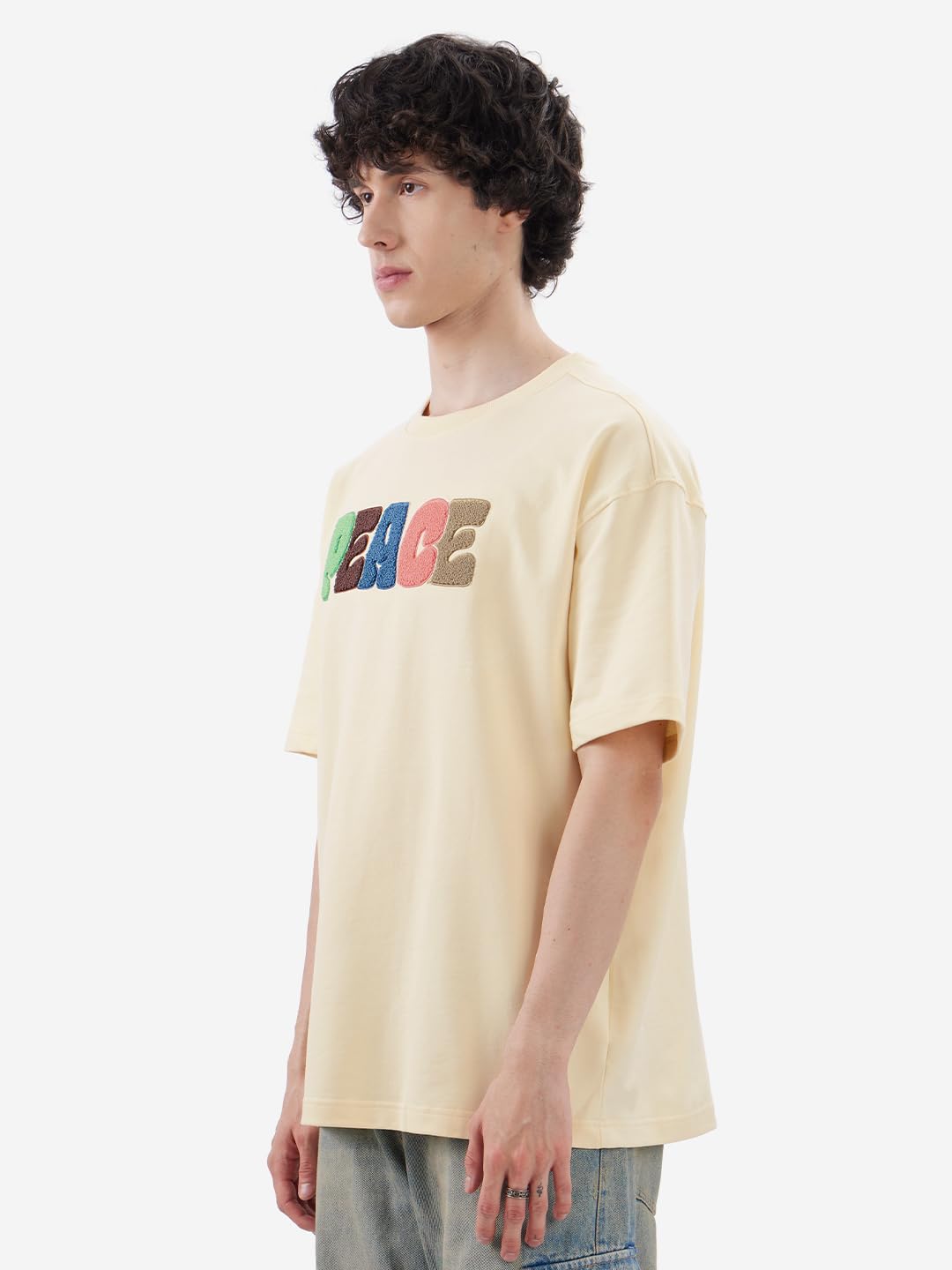The Souled Store Peace Men and Boys Short Sleeve Round Neck Off-White Cotton Oversized T-Shirts