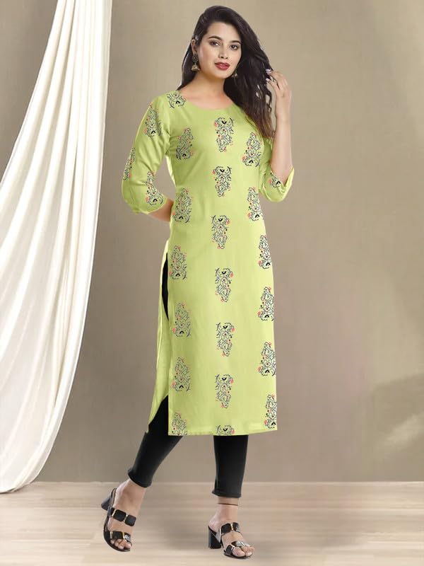 Pinkmint WomenS Cotton KurtiS L Fancy Printed Kurta L Regular Home Wear L Printed Cotton Kurti (Pack Of 1) Light Green