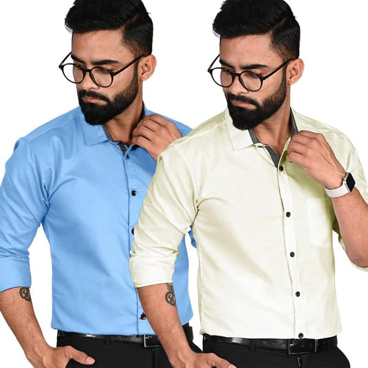 Tee Projekt Shirt for Men Cotton Solid Spread Collor & Long Sleeve with Fnacy Button Ideal for Office Event Party