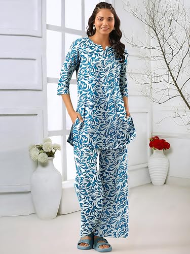 Pinkmint WomenS Pure Cotton Co Ord Set L Printed Stylish Top & Bottom Set L Wide-Leg Pant Loungewear L Day-To-Night Comfort Wea