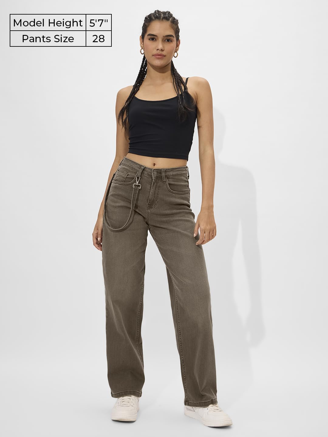 The Souled Store Solids: Faded Brown Straight Fit Wide Leg Cotton Blend Jeans for Women and Girls - Embrace Comfort and Style in
