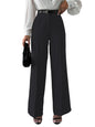 Shasmi Womens Solid Black Color High Waist, Wide Straight-Leg Loose Fit, Front Button Closure, Simple Daily Casual Long Pants w