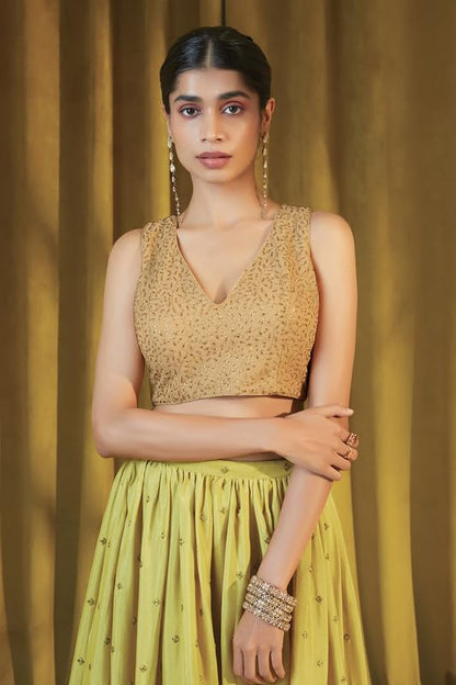 Soch Gold Art Silk Blouse With Embroidery And Sequins