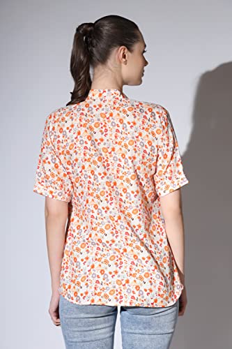 Greciilooks Western Top For Women - Woven Flower Printed Design & Split V Neck Short Stand Collar Top For Girls Suitable For Wor