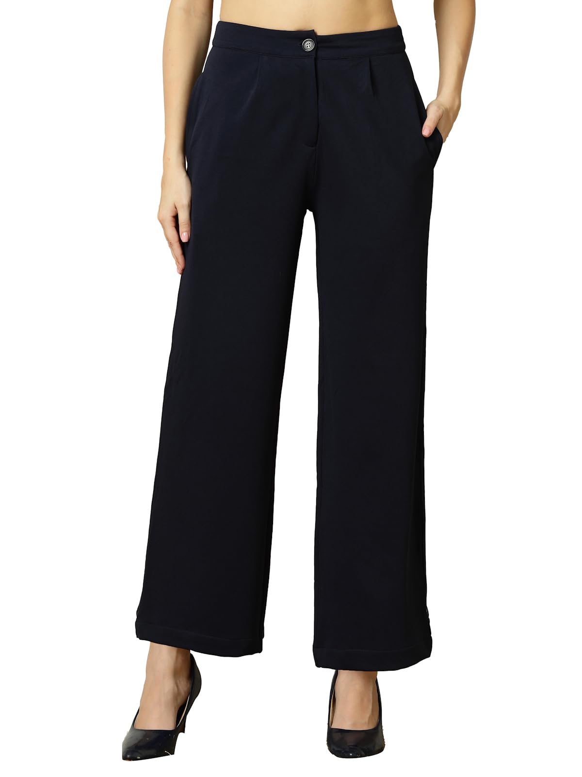 OOMPH! Womens Straight Fit Mid Rise Korean Trousers|Trouser Pants for Women|Elegant Workwear for Office, College & Events|Trous