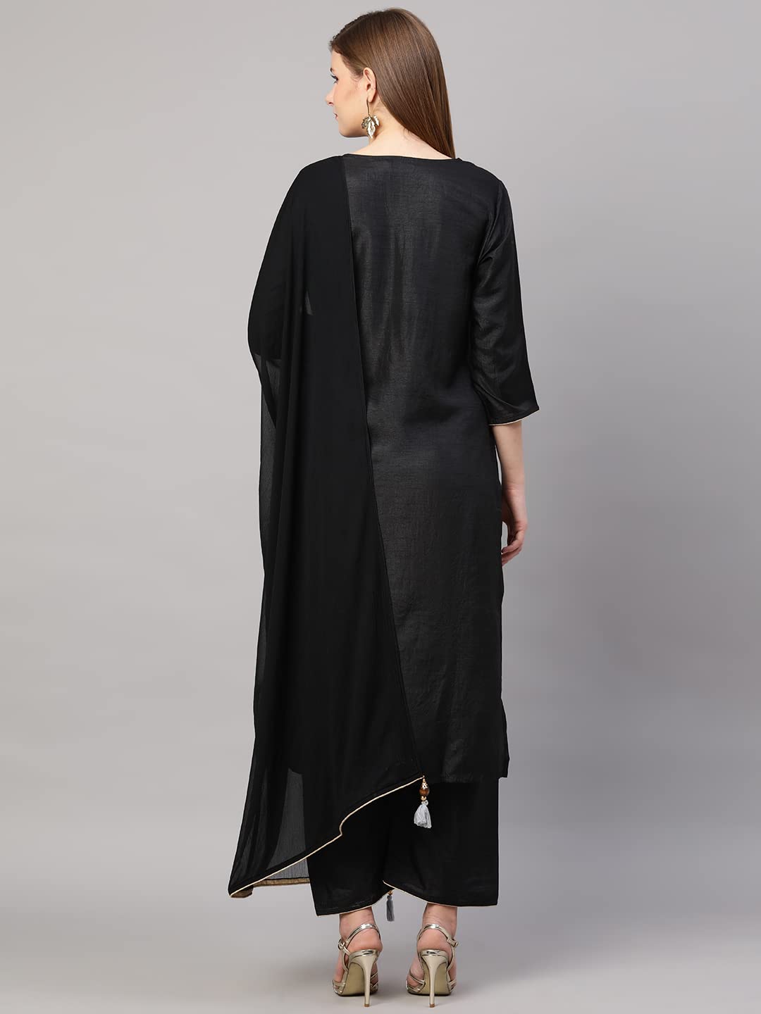 ANNI DESIGNER Women's Cotton Blend Straight Kurta with Palazzo & Dupatta (Dola)