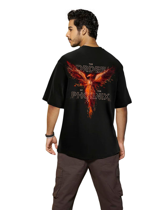 Bewakoof Mens Order of The Phoenix Graphic Printed 100% Cotton T-Shirt - Oversized Fit, Round Neck, Half Sleeves_589143_Black_2
