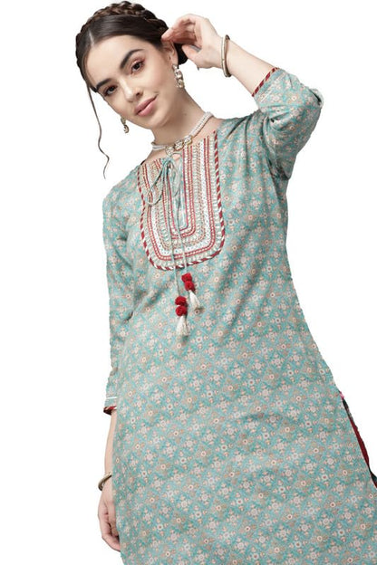 Varanga WomenS Sea Green Floral Embroidered Kurta  Ethnic, Stylish & Comfortable - Perfect For Casual & Formal Occasions (Mediu